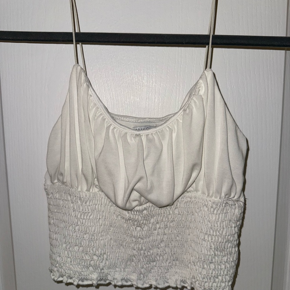 Urban Outfitters White Smocked Cami Crop Top